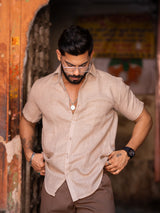 Classic Taupe Linen Half Sleeve Solid Shirt