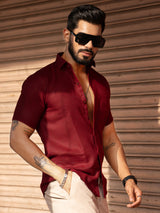 Maroon Linen Half Sleeve Solid Shirt