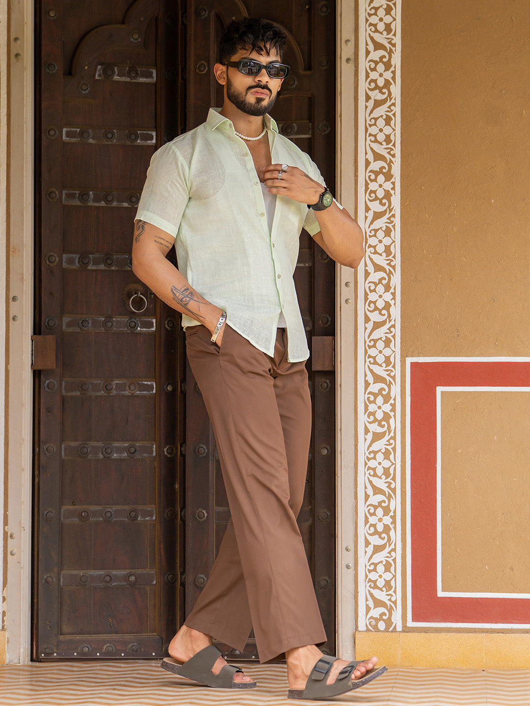 Mint Green Linen Half Sleeve Shirt