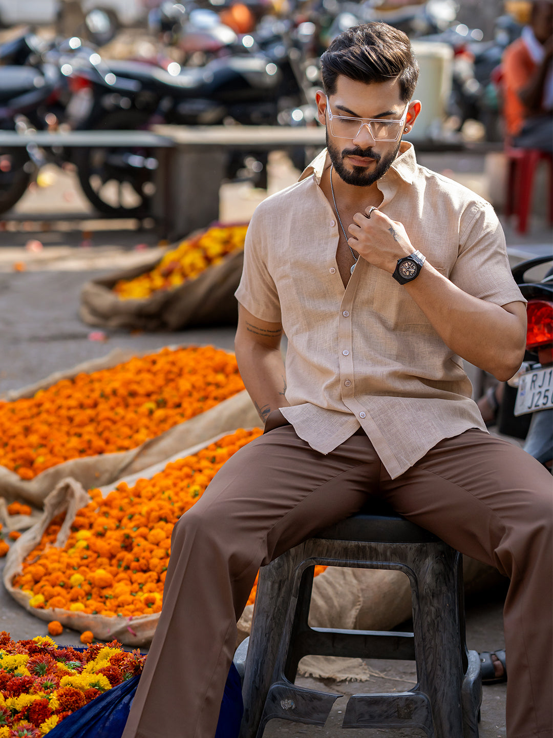 Pine Linen Half Sleeve Solid Shirt