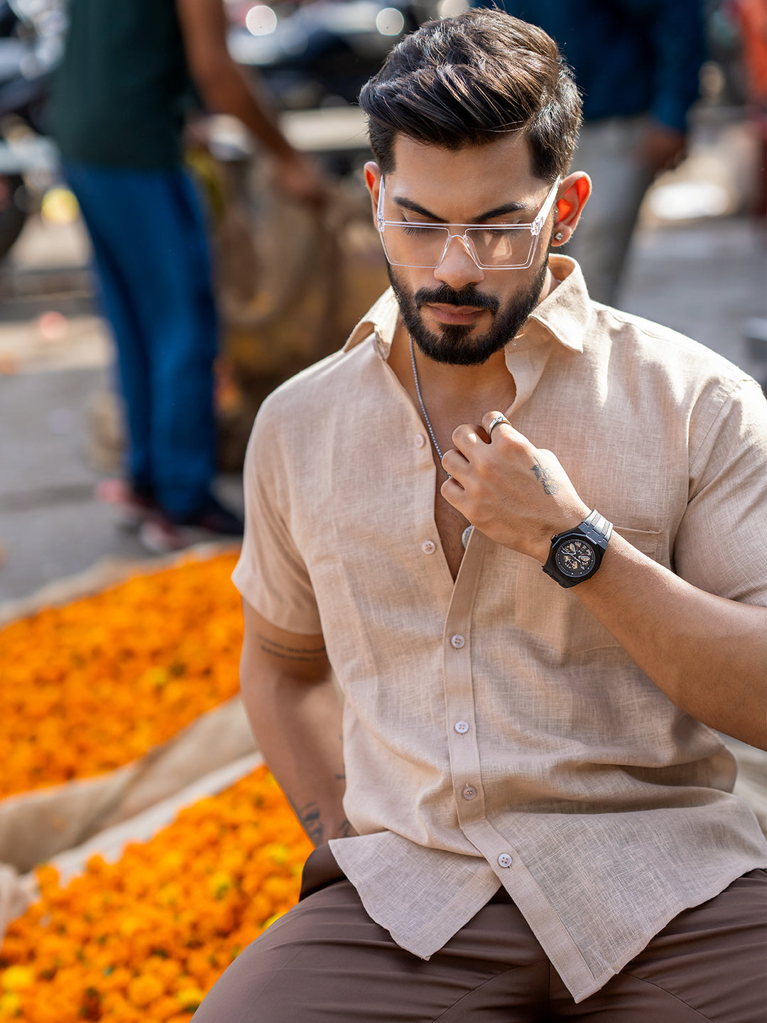 Pine Linen Half Sleeve Solid Shirt