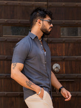 Davy Grey Linen Half Sleeve Solid Shirt