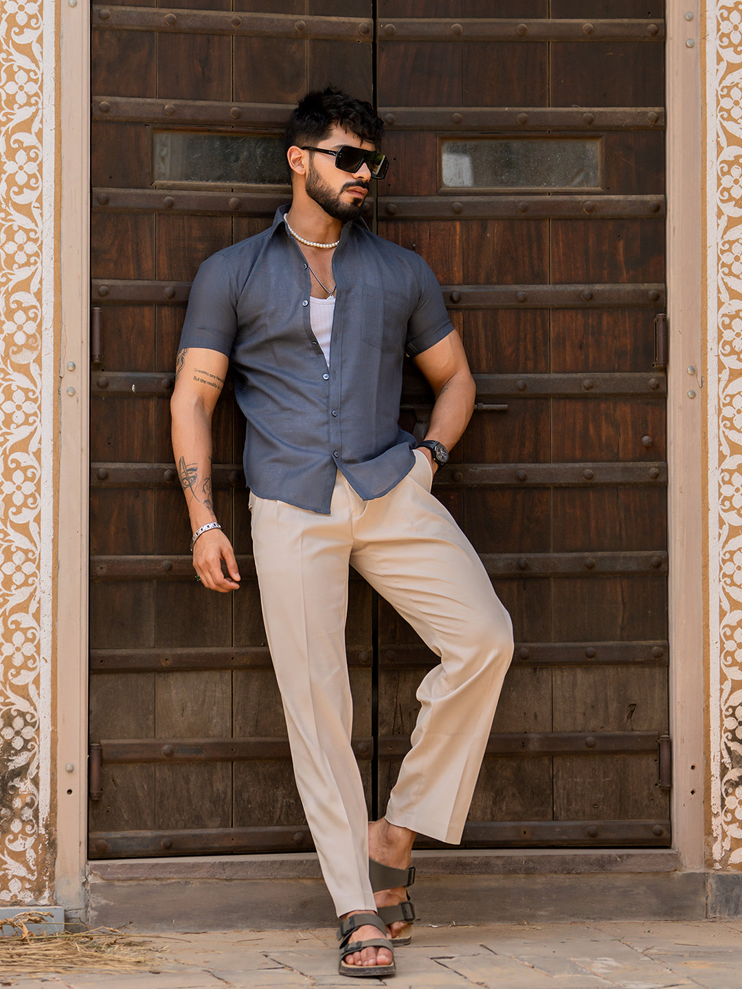 Davy Grey Linen Half Sleeve Solid Shirt