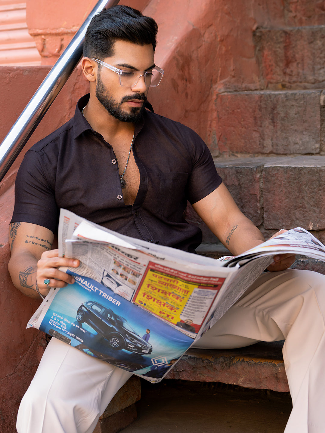 Umber Brown Linen Half Sleeve Solid Shirt