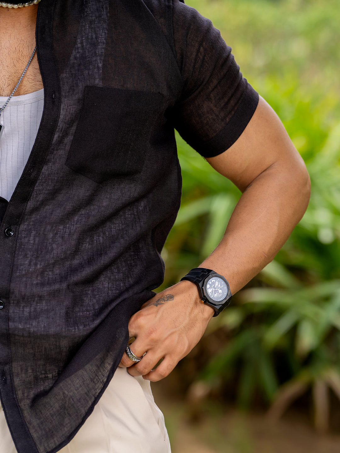 Black Linen Half Sleeve Solid Shirt