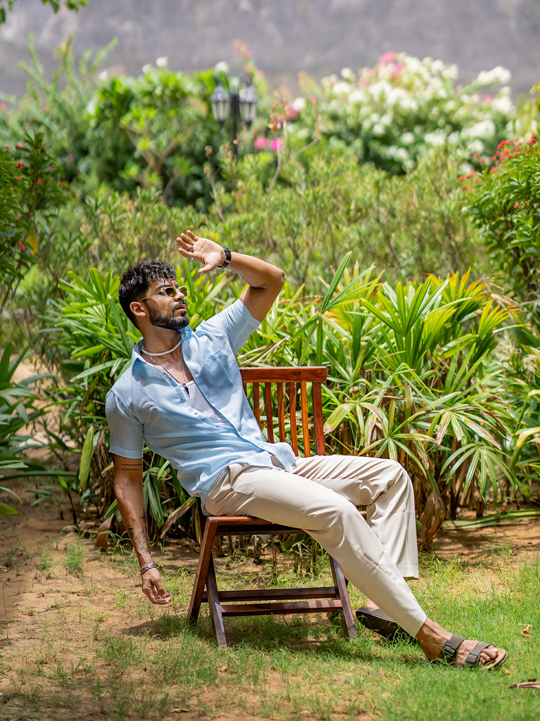 Soft Cyan Linen Half Sleeve Shirt