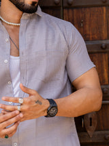 Latte Brown Linen Half Sleeve Solid Shirt