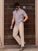 Latte Brown Linen Half Sleeve Solid Shirt