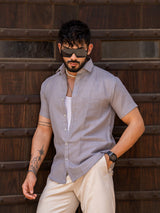 Latte Brown Linen Half Sleeve Solid Shirt