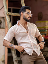 Blanched Almond Linen Half Sleeve Solid Shirt