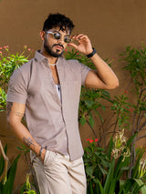 Classic Taupe Linen Half Sleeve Shirt