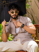 Classic Taupe Linen Half Sleeve Shirt