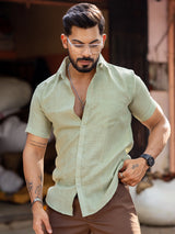 Sage Green Linen Half Sleeve Shirt