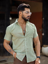 Sage Green Linen Half Sleeve Shirt