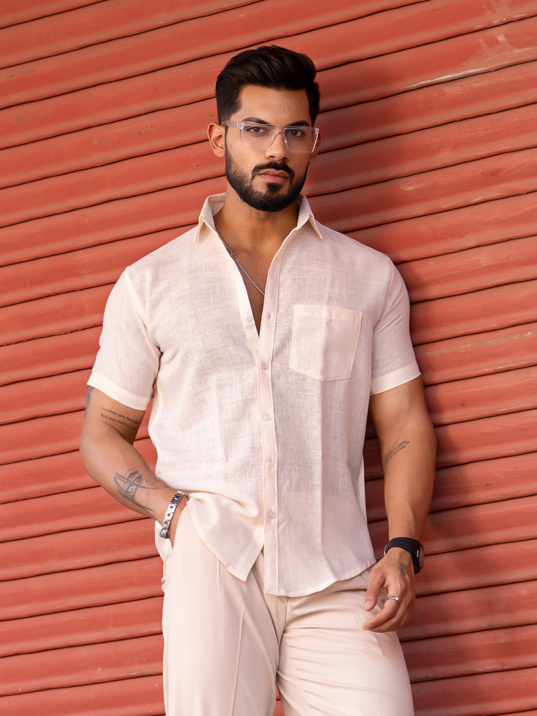 Millennial pink Linen Half Sleeve Shirt