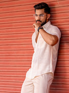 Millennial pink Linen Half Sleeve Shirt