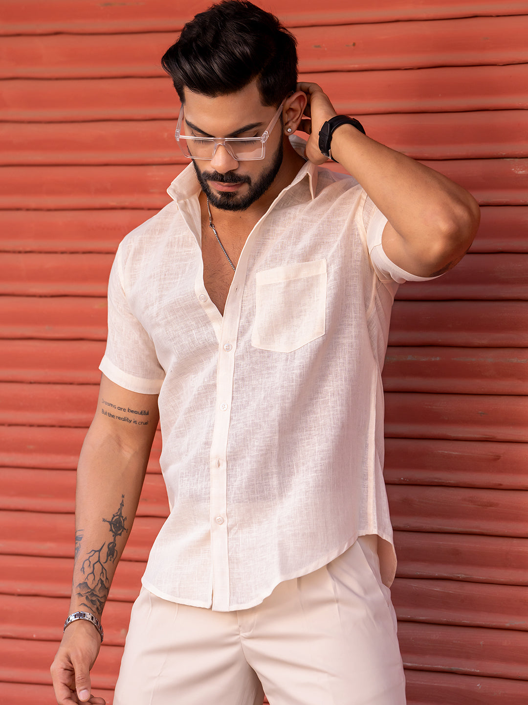 Millennial pink Linen Half Sleeve Shirt