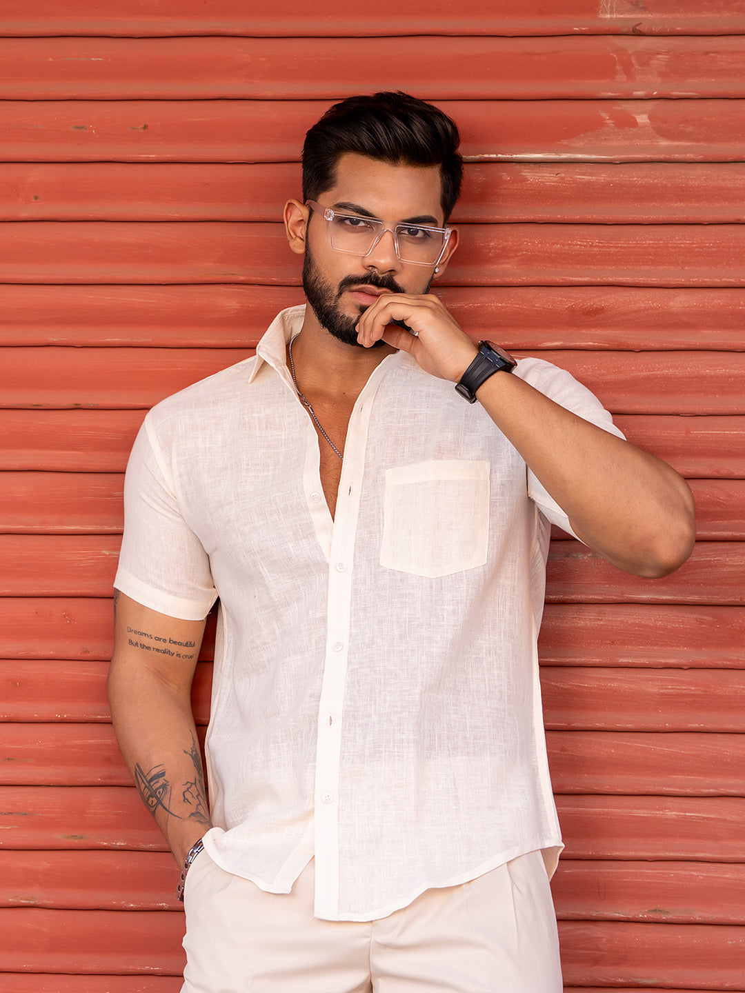 Millennial pink Linen Half Sleeve Shirt