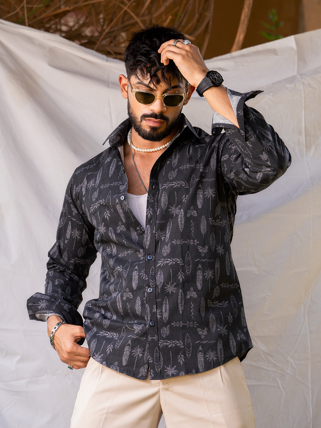 Full Sleeve Faded Black Printed Shirt