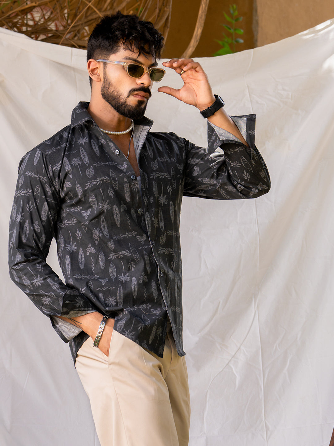 Full Sleeve Faded Black Printed Shirt