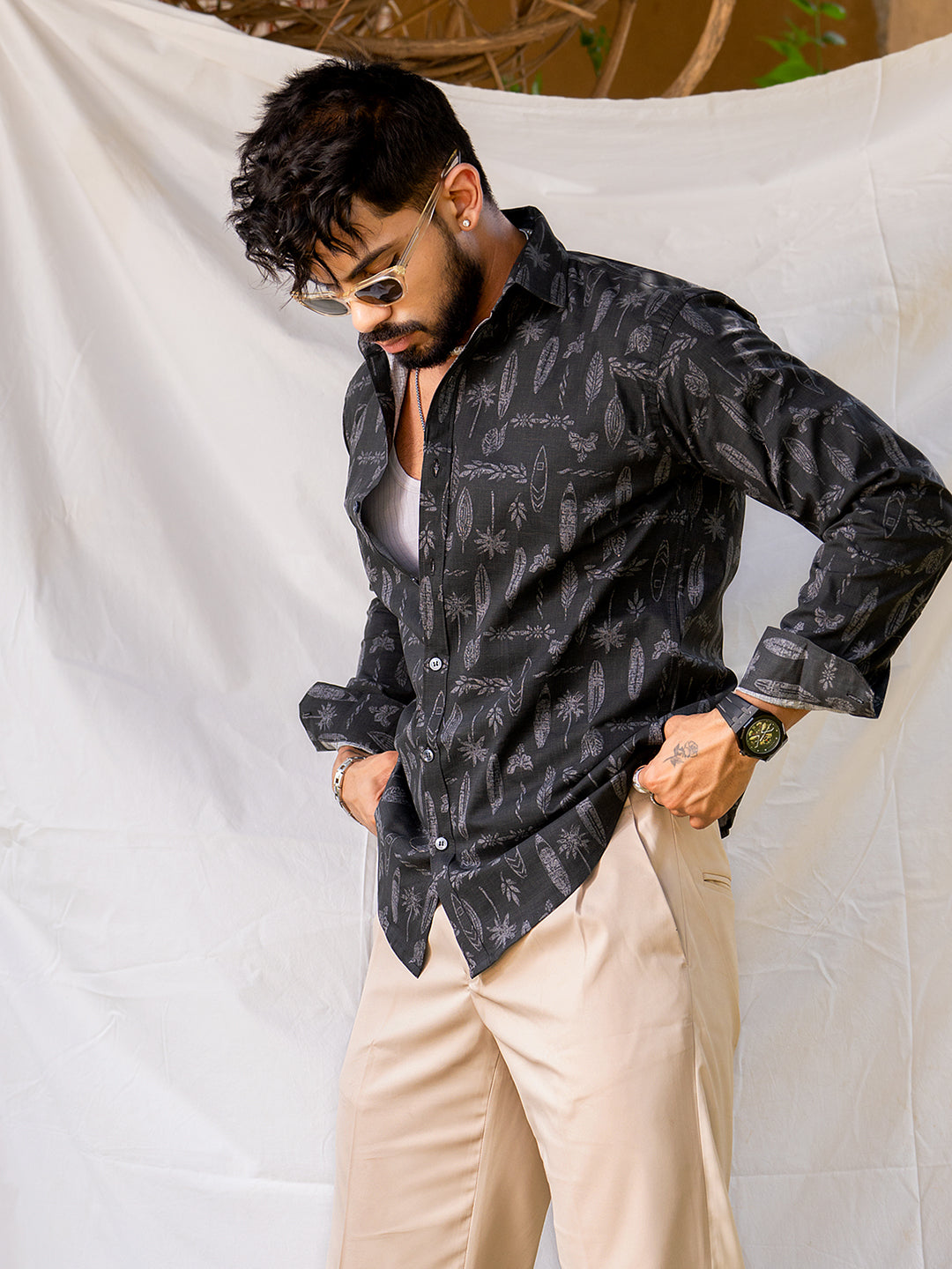 Full Sleeve Faded Black Printed Shirt