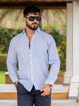 Full Sleeve White & Sky Blue Striped Shirt