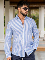 Full Sleeve White & Sky Blue Striped Shirt