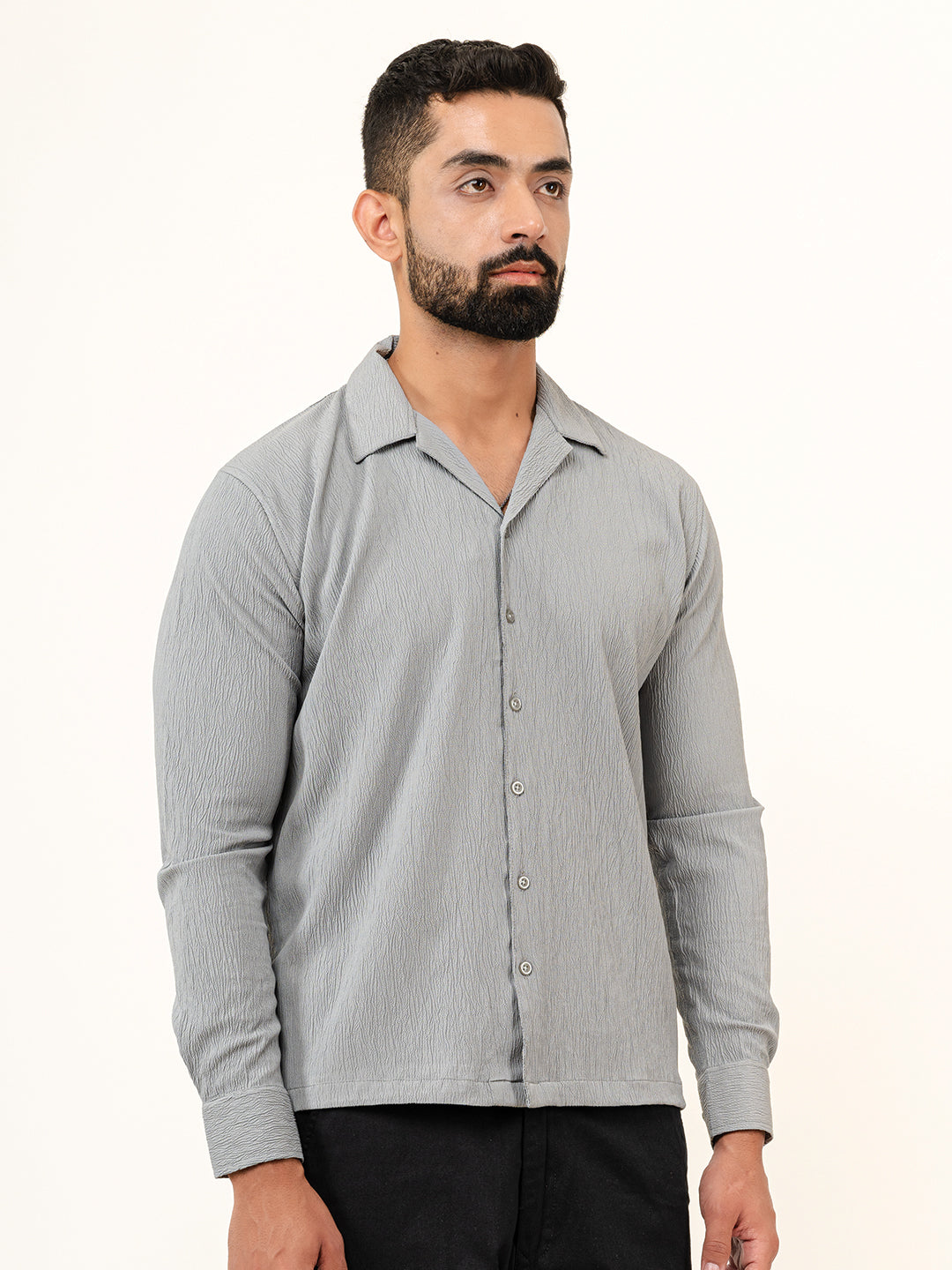 Grey Full Sleeve Popcorn Shirt