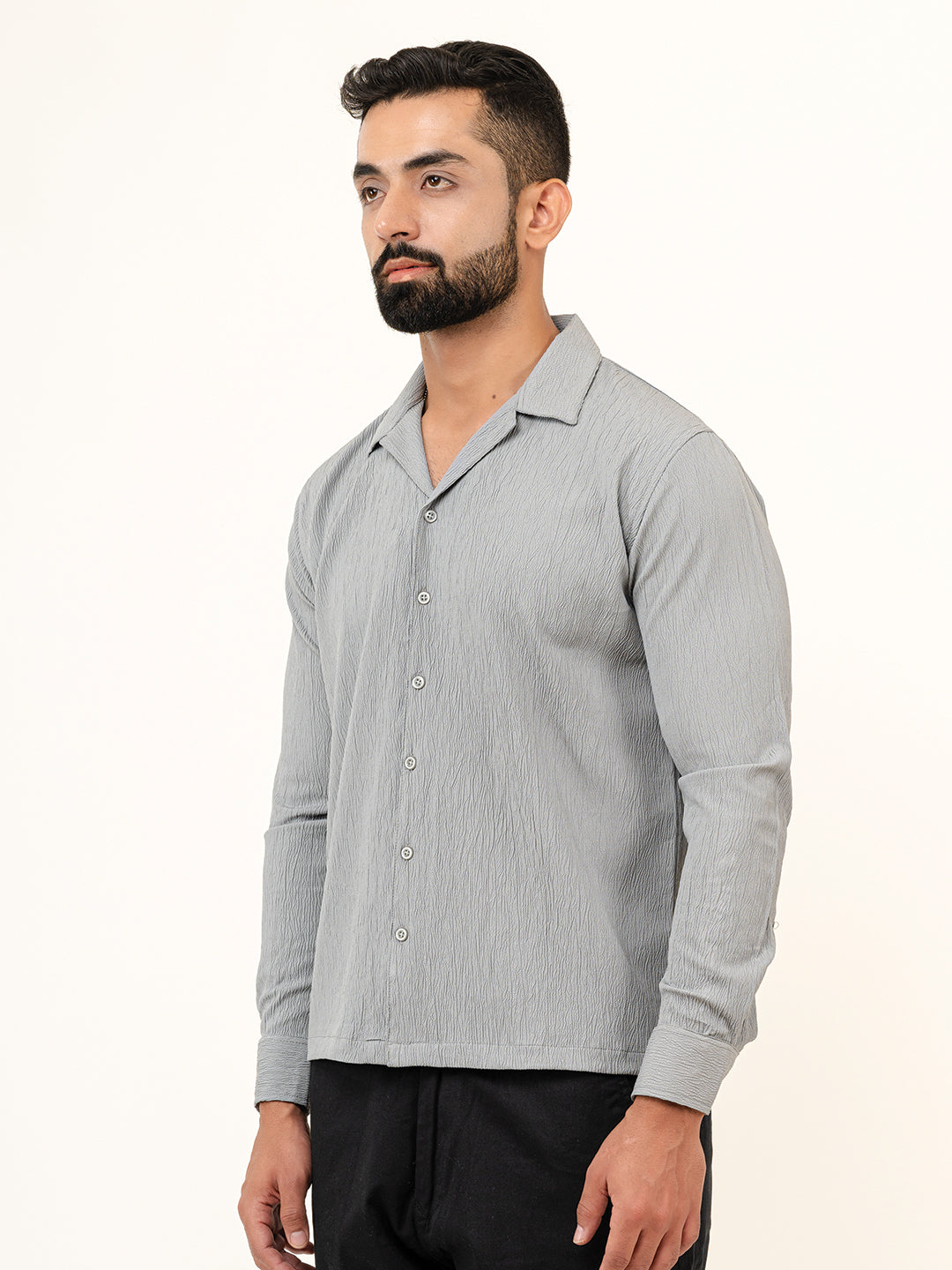 Grey Full Sleeve Popcorn Shirt