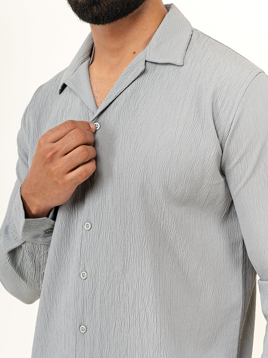 Grey Full Sleeve Popcorn Shirt