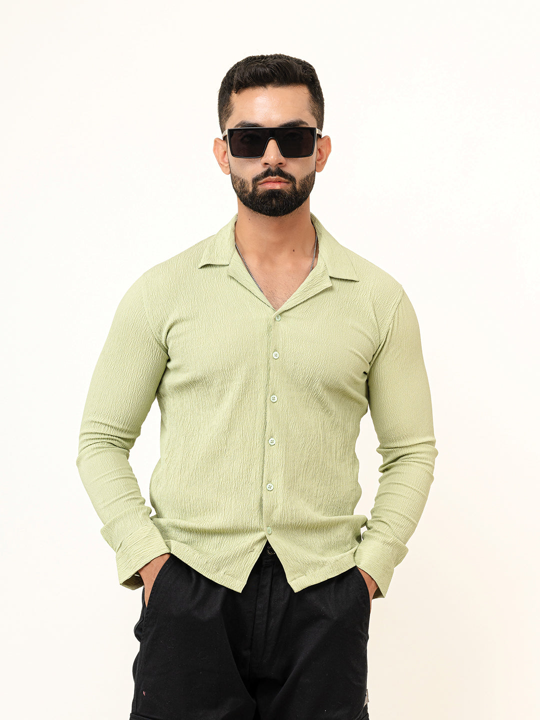 Sage Green Full Sleeve Popcorn Shirt