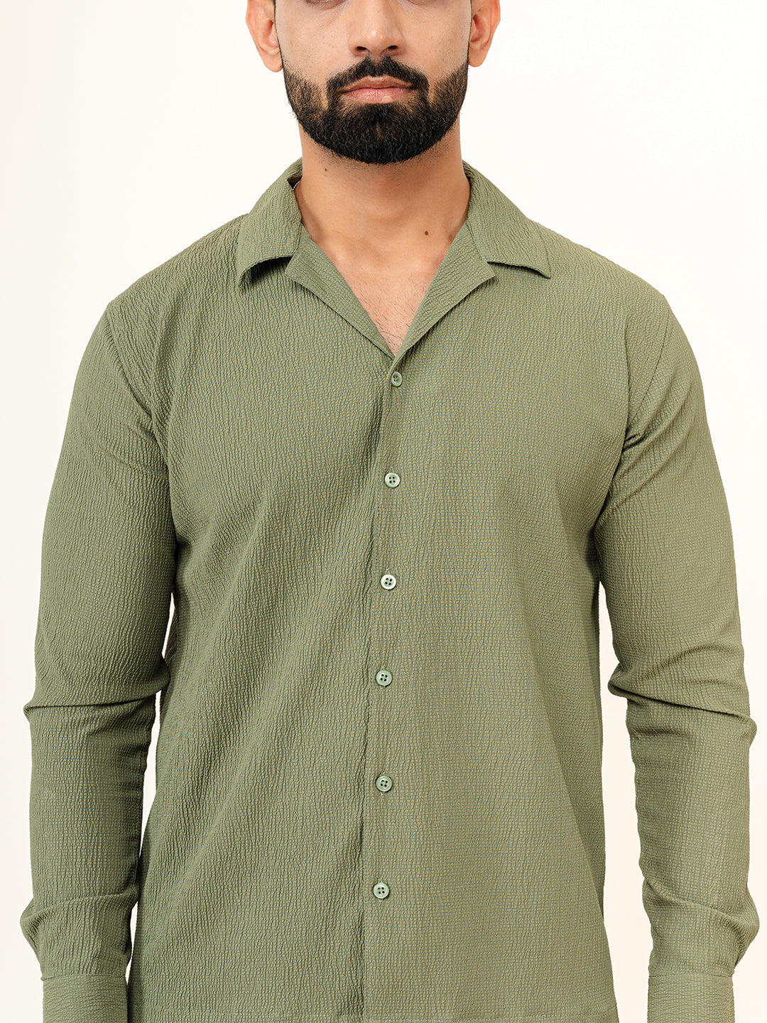 Army Green Full Sleeve Popcorn Shirt