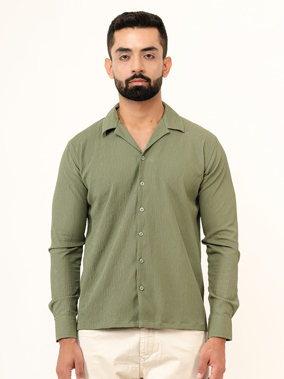 Army Green Full Sleeve Popcorn Shirt