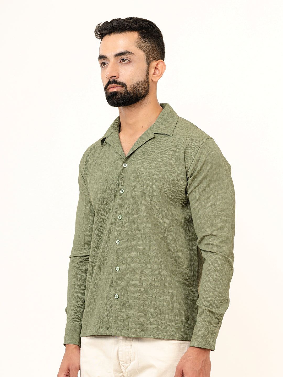 Army Green Full Sleeve Popcorn Shirt