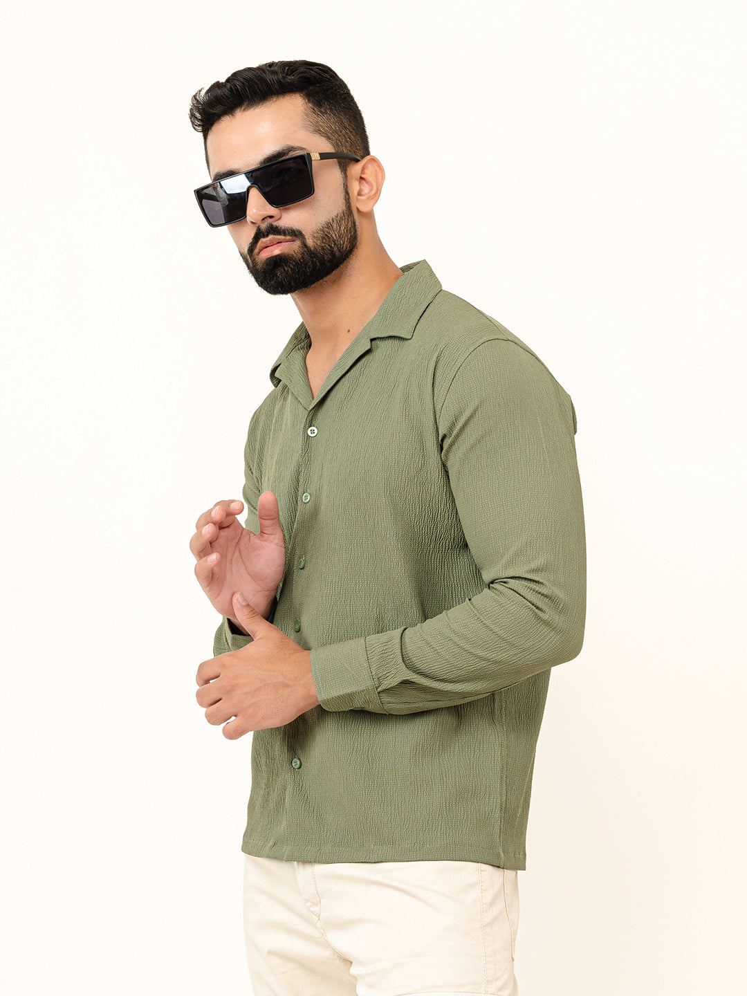 Army Green Full Sleeve Popcorn Shirt