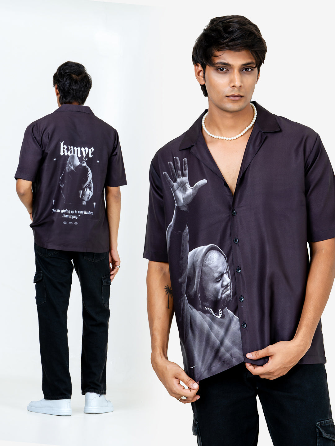 Black Crepe Kanye West Printed Oversized Shirt