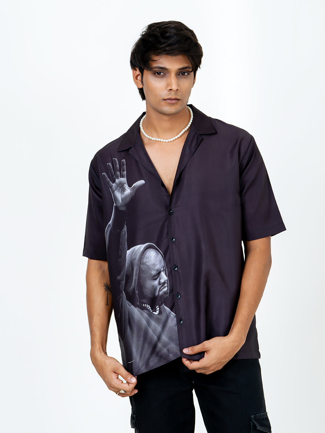 Black Crepe Kanye West Printed Oversized Shirt