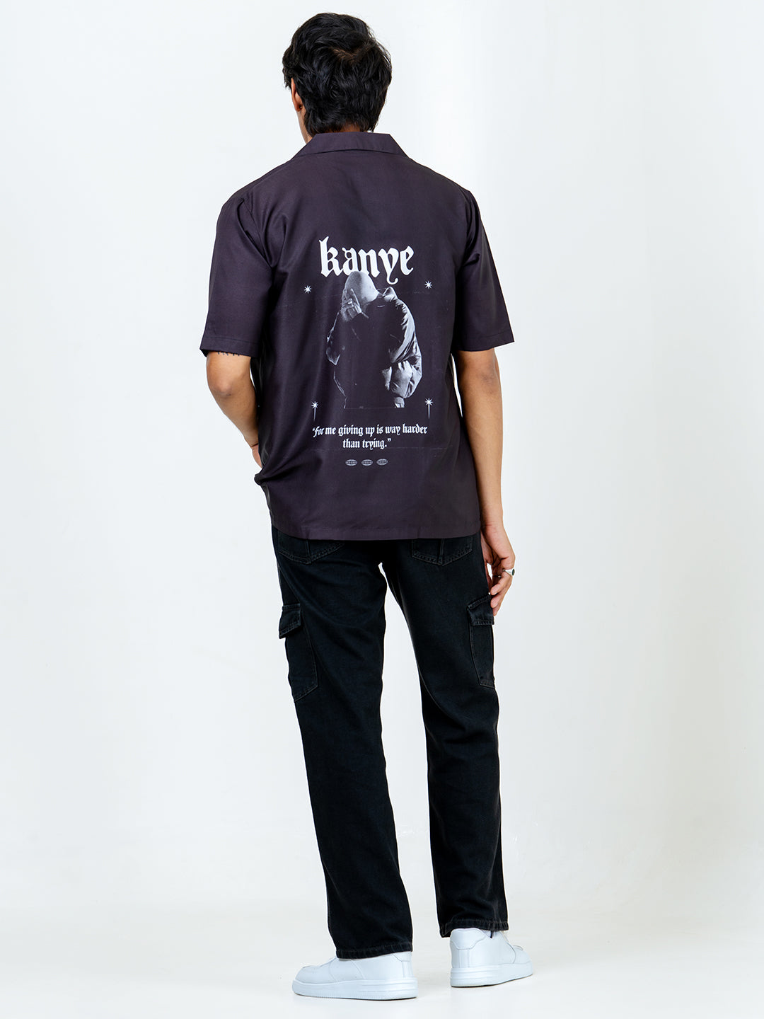 Black Crepe Kanye West Printed Oversized Shirt