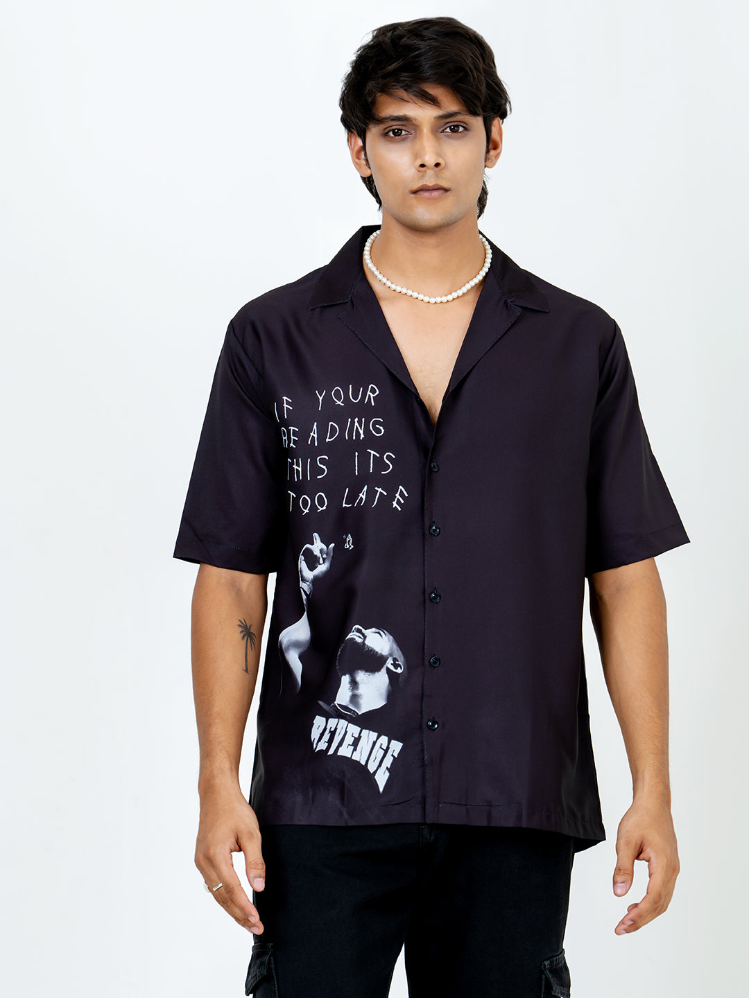 Black Crepe Drake printed Oversized Shirt