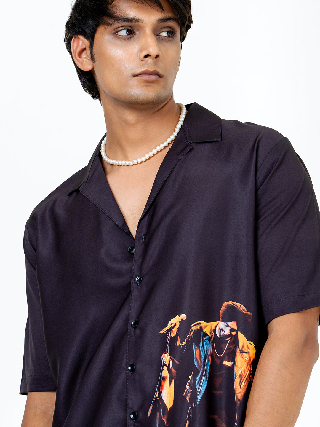 Black Crepe Diljit Dosanjh Printed Oversized Shirt