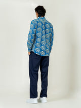 Blue Full Sleeve Flower With Leaf Sanganeri Printed Shirt