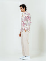 Off White Full Sleeve Tree with leaf Sanganeri Printed Shirt