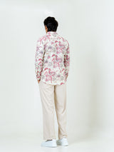 Off White Full Sleeve Tree with leaf Sanganeri Printed Shirt