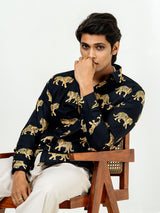 Black Full Sleeve Tiger Printed Shirts For Men