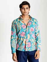 Robin Egg Blue Full Sleeve Sanganeri Printed Shirt