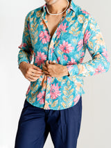 Robin Egg Blue Full Sleeve Sanganeri Printed Shirt