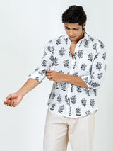 White Floral Full Sleeve Sanganeri Printed Shirt