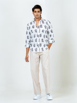 White Floral Full Sleeve Sanganeri Printed Shirt