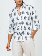 White Floral Full Sleeve Sanganeri Printed Shirt