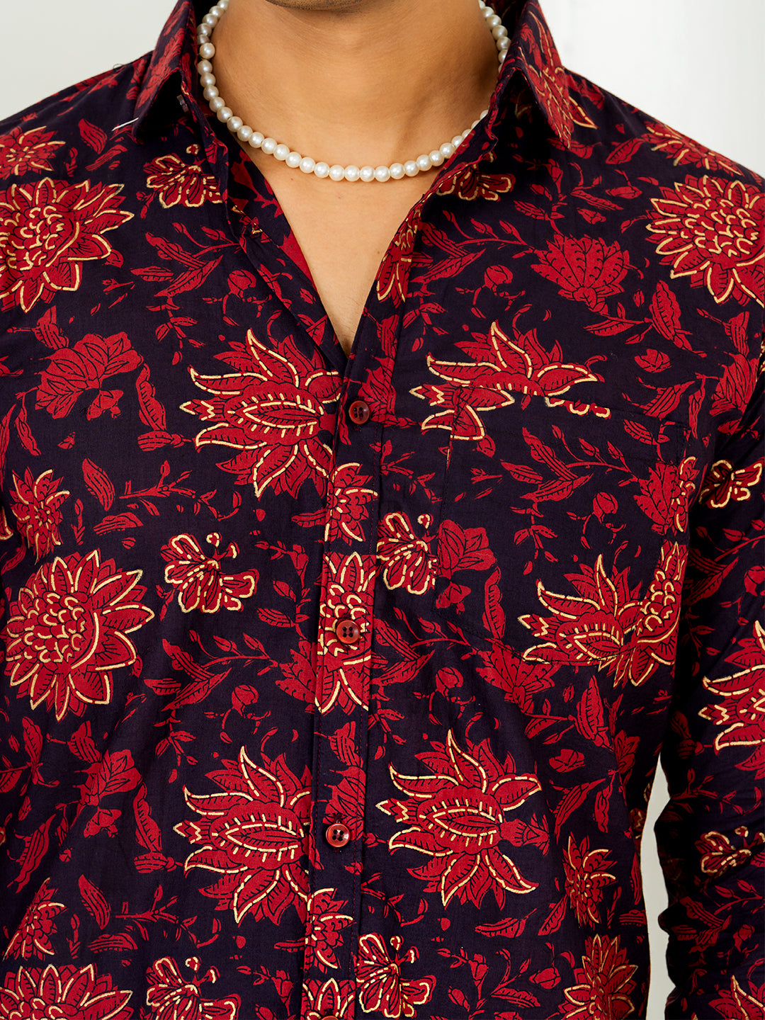 Deep Dark Maroon Full Sleeve Printed Shirt